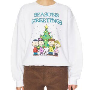Junk Food Peanuts Seasons Greetings Sweatshirt in White Snoopy Christmas Sweater